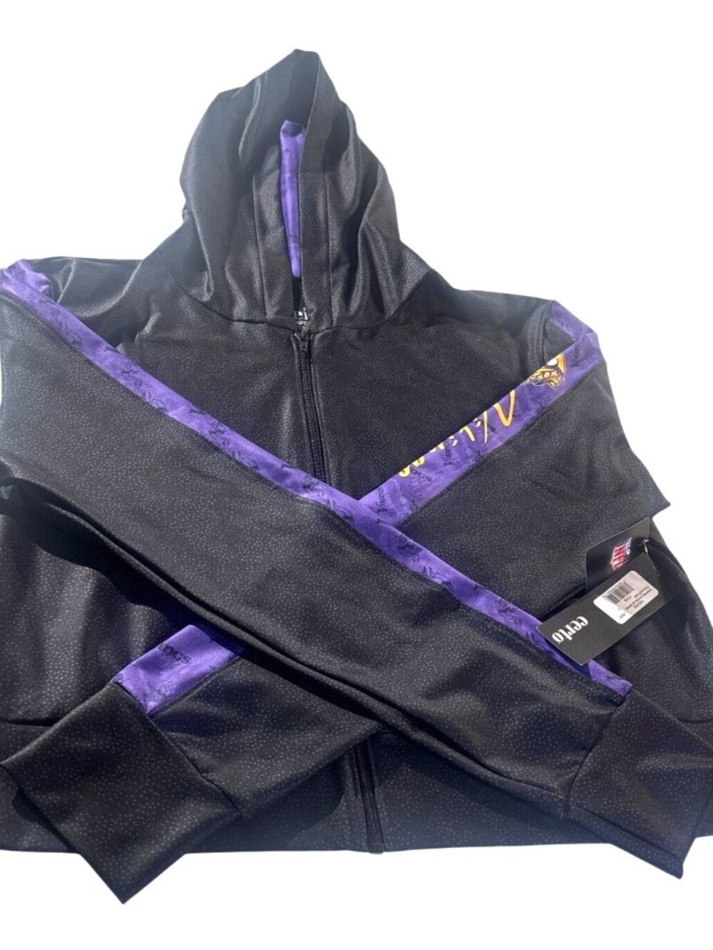 NFL Vikings Cropped Hoodie W/ Zipper Charcoal & Purple XL